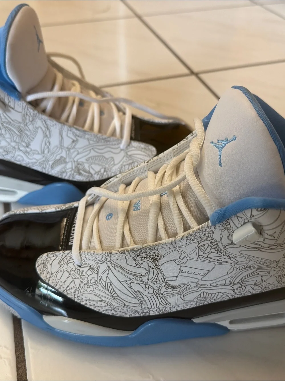 Jordan Kids' White, Black & Light Blue Retro Basketball Sneakers